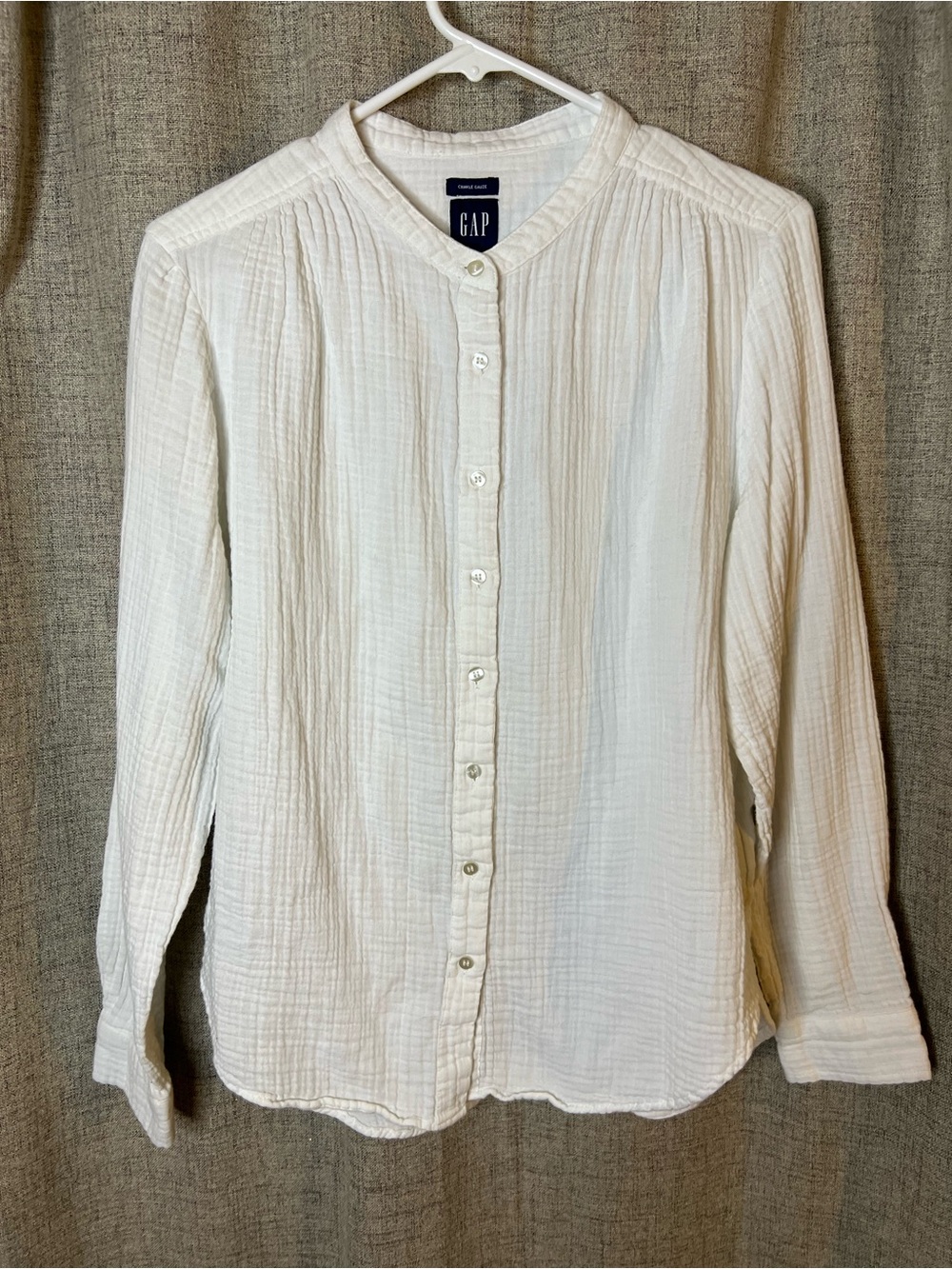 Gap Crinkle Gauze Long Sleeve Button Down White Casual Top Coastal Minimalist